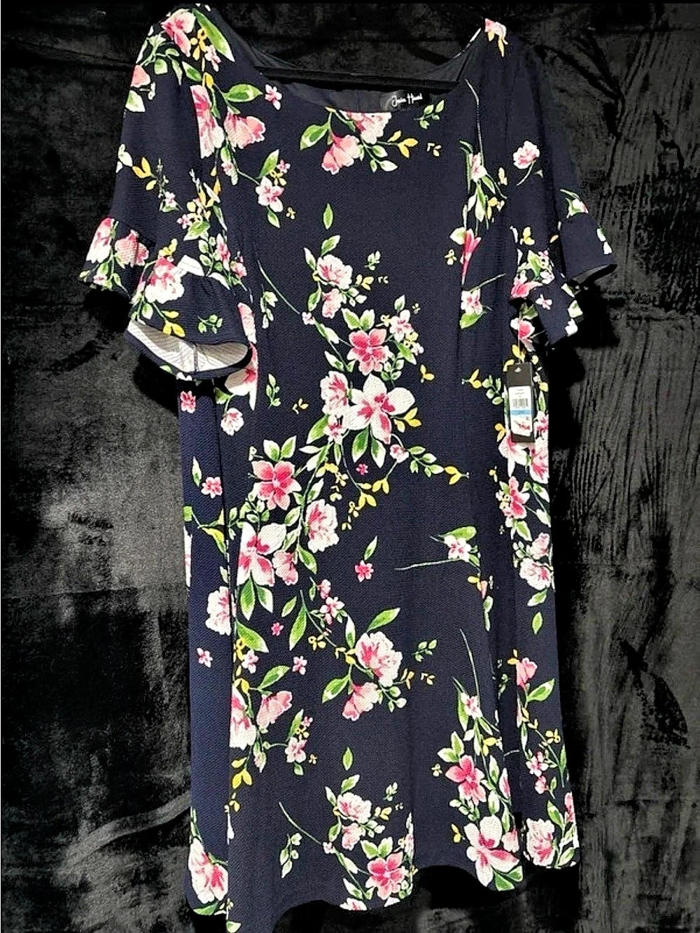 Jessica Howard Floral Print Ruffle Sleeve Knit Dress Blue floral 20W